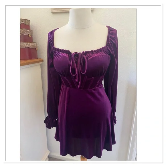 Allison & Kelly | Dresses | Allison Kelly Womens Long Sleeve Velvet  Babydoll Dress | Poshmark